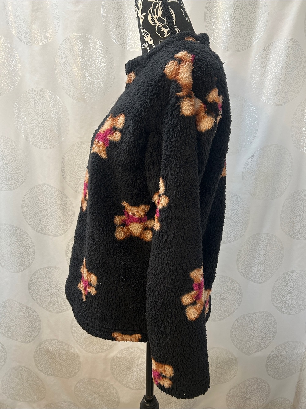 Black Teddy Bear Plush Pullover Sweatshirt Women Small 4 - 6 - Picture 2 of 7
